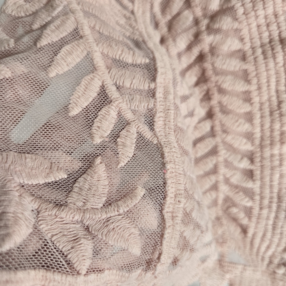 Express Sheer Embroidered Lace Crew Neck Top in soft Pink sz M - Picture 4 of 8